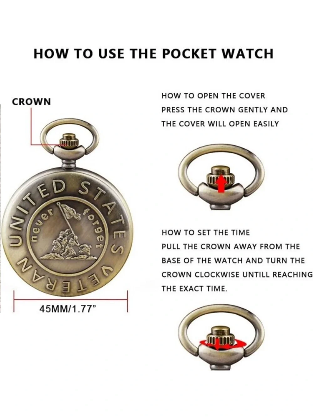 Mens Gold Analog Quartz Military Shape Pendant Necklace Round Case Pocket Watch